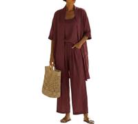 Ensemble Féminin Ample 3 Pièces pour Vacances D'été Voyage Confortable Décontracté Simple Tops Pantalon Droit Ensemble 3 Pièces S
