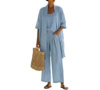 Ensemble Féminin Ample 3 Pièces pour Vacances D'été Voyage Confortable Décontracté Simple Tops Pantalon Droit Ensemble 3 Pièces L