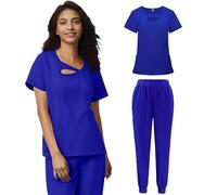 Ensemble Femme 2 Pcs Blouse Medicale et Pantalonde Travail Femme Taille Elastique Tenue Aide Soignante Uniforme Infirmiere Professionnelle Blouse de Travail de Menage Slim Séchage rapide avec Poche A