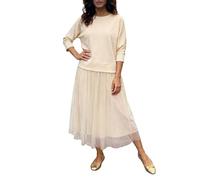 Ensemble Femme 2 Pieces, Haut Manches 3/4 Col Rond Style Sweat, Jupe Tulle Midi Taille Elastique, Tenue Casual Chic, Tissu Doux Confortable, Look Bureau Ville, Facile à Associer avec Baskets Bottines