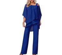 Ensemble Femme 2 Pièces Pantalons Costume De Soirée Cocktail Bal 3/4 Manches Chemise Et Taille Haute Costume en Tulle Décontracté Tenue Chic Elegant Outfits Suit Décontractée Ensemble