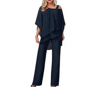 Ensemble Femme 2 Pièces Pantalons Costume De Soirée Cocktail Bal 3/4 Manches Chemise Et Taille Haute Costume en Tulle Décontracté Tenue Chic Elegant Outfits Suit Décontractée Ensemble