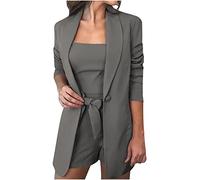 Ensemble Femme Blazer Tailleur+Top+Short de Bureau 3 Pièces Veste de Costume Manteau Blouson Casual Mode Affaires Soiree Formel Bureau Travail Couleur Unie Grande Taille Slim Printemps Été
