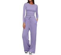 Ensemble Femme Chic et Elegant 2 Pièces de Survêtement Sweat Manches Longues et Pantalon avec Poches Tenue de sport pour Yoga Fitness Jogging Casual Outfit Lounge Set