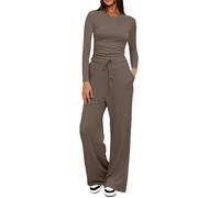 Ensemble Femme Chic et Elegant 2 Pièces de Survêtement Sweat Manches Longues et Pantalon avec Poches Tenue de sport pour Yoga Fitness Jogging Casual Outfit Lounge Set