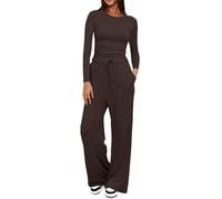 Ensemble Femme Chic et Elegant 2 Pièces de Survêtement Sweat Manches Longues et Pantalon avec Poches Tenue de sport pour Yoga Fitness Jogging Casual Outfit Lounge Set