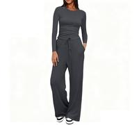 Ensemble Femme Chic et Elegant 2 Pièces de Survêtement Sweat Manches Longues et Pantalon avec Poches Tenue de sport pour Yoga Fitness Jogging Casual Outfit Lounge Set