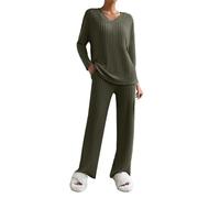 Ensemble Femme Chic Et Elegant Decontracte Sleepwear Col en V Automne Ensemble De Pyjamas Hiver Manches Longues Doux Loungewear Chauds Fluide Pantalon À Taille Élastique D'hiver D'intérieur S-XXL