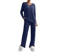 Ensemble Femme Chic Et Elegant Decontracte Sleepwear Col en V Automne Ensemble De Pyjamas Hiver Manches Longues Doux Loungewear Chauds Fluide Pantalon À Taille Élastique D'hiver D'intérieur S-XXL