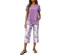 Ensemble Femme Chic Et Elegant Deux Pièces Grande Taille Chemise Manches Courtes Et Imprimé Floral Pantalon Large Fluide éTé Tenue DéContracté Léger De Plage Jogging Outfit Set Loungewear