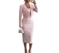 Ensemble Femme Chic Et Elegant Ensemble Deux Pièces En Tweed Pour Femme Veste Blazer Élégante À Carreaux Et Robe Midi Moulante Ensembles Deux Pièces Jupe Et Tailleur Vintage Pour Le Tra