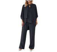 Ensemble Femme Chic Et Elegant, Ensemble Ete en Tulle Couleur Unie Taille Haute Tenue avec Chemise 3/4 Manches Pantalon Respirant Leger Fluide Décontractée Quotidienne Cocktail Bal