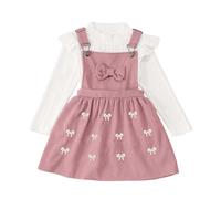 Ensemble Femme Chic et Elegant Fille, Tenue 2 Pièces Jupe Bretelles, Vêtement Automne Hiver Ado, Costume Enfant 1-5 Ans(Red, 3-4 Years)