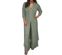 Ensemble Femme Chic et Elegant - Grande Taille Tunique Chemise Pantalons Fluide Large Survêtement Coton et Lin Homewear Femme Tenue De Sport Chic Et Elegant Survetement Léger Et Respirant