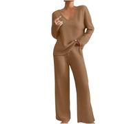 Ensemble Femme Chic Et Elegant Pantalon Et Haut 2 Pièces Vêtement De Nuit Tricot Décontracté Et Ample Vêtement D'Intérieur Sleepwear pour La Maison Survêtement Femme Ensemble Mode