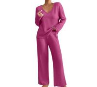 Ensemble Femme Chic et Elegant Pyjama à Manches Longue 2 Pièces Pantalon à Taille Élastique Haut Tricot Vêtement de Nuit Doux Vêtement d'Intérieur Sleepwear Grande Taille Pyjama Femme Hiver