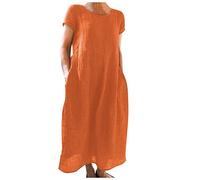Ensemble Femme Chic Et Elegant Robe Boheme Été Chemise Lin Longue Trapeze Ete Mariage Champetre De Mariée Jeans Plage Grande Taille Jupe Gaze Coton Cérémonie pour Ronde Soiree,1-Orange,4XL