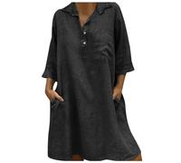 Ensemble Femme Chic Et Elegant Robe Longue Ete De Plage Grande Taille Boheme Champetre Vetement en Lin Gaze Coton Cérémonie pour Ronde Chemise Mariée Été Soiree Mi Fluide Trapeze,D-Le Noir,XXL