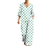 Ensemble Femme Col V Pois Manches Trois Quarts Large Décontracté Chic