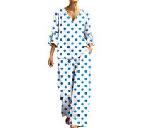 Ensemble Femme Col V Pois Manches Trois Quarts Large Décontracté Chic