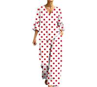 Ensemble Femme Col V Pois Manches Trois Quarts Large Décontracté Chic