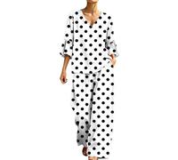 Ensemble Femme Col V Pois Manches Trois Quarts Large Décontracté Chic