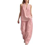 Ensemble Femme Pantalon Et Haut Fluide- Ensembles De Pyjama Femme Pantalon De Plage Décontracté Débardeur sans Manches à Col Montant Tenue Confortable pour Tous Les Jours Base