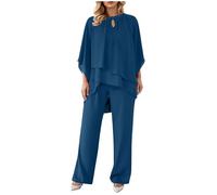 Ensemble Femme Pantalon Et Haut Fluide- Vetement Ete Couleur Unie Décontracté Coupe Ample Droit Chic Et Élégants Confortable Respirante Irrégulier Swing Sortir Tailleurs De Tous Les Jours