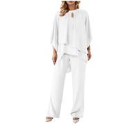 Ensemble Femme Pantalon Et Haut Fluide- Vetement Ete Couleur Unie Décontracté Coupe Ample Droit Chic Et Élégants Confortable Respirante Irrégulier Swing Sortir Tailleurs De Tous Les Jours