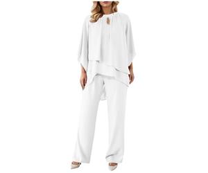 Ensemble Femme Pantalon Et Haut Fluide- Vetement Ete Couleur Unie Décontracté Coupe Ample Droit Chic Et Élégants Confortable Respirante Irrégulier Swing Sortir Tailleurs De Tous Les Jours