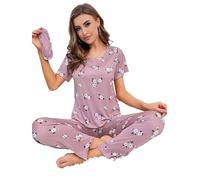 Ensemble Femme Pyjama à Manches Courtes for Femme, vêtement d'intérieur, Motif Amour, décontracté et Confortable(Pink,L)