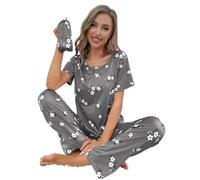 Ensemble Femme Pyjama à Manches Courtes for Femme, vêtement d'intérieur, Motif Amour, décontracté et Confortable(Grey,XX-Large)