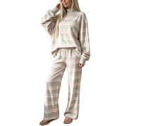Ensemble femme rayé 2 pièces, Col Montant Haut et Pantalon Large | Automne Hiver, confortable, coupe oversize, Joli pyjama confortable et ample, taille élastique, pour automne, voyage, détente