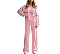Ensemble Femme Rayé Épaules Dénudées Hauts et Pantalon Large 2 Pièces Léger