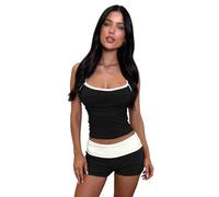 Ensemble Femme Set Ete sans Manches Top Short Costume 2 Pièces Vêtement de Sport Fitness Sexy Dans Sportswear de Yoga Chic Elegant Sport Ensemble HL