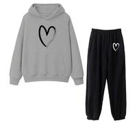 Ensemble Femme Sweat à Capuche Imprimé Cœur Battant et Pantalon Chaud Tenue Décontractée Confortable Sport Loisir Deux Pièces