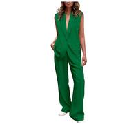 Ensemble Femme Veste Printemps Pantalon Noir Chic Et Elegant Gilet Costume Blazer Vetement Tailleur Sport Ete Pour Mariage Tenues Élégante Noire Grande Taille Tenue Tailleurs-Jupes,Vert #1,XXL