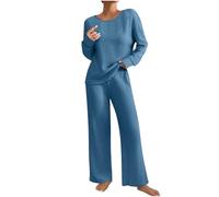 Ensemble Femme Vêtements d'Intérieur Tenue de Maison Tricot Sportswear Côtelé Sleepwear Elegant Vêtement de Nuit Pull Col Rond Pantalon Droit Sport Pyjama à Manches Longues 2 Pièces Homewear