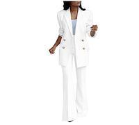 Ensemble Femmes Plain Costume À Manches Longues Blazer Veste + Bootcut Pantalon Solide pour Travail Bureau d'Affaires et Casual Smart