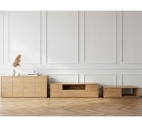Ensemble FERRET avec buffet 180 cm + meuble TV 180 cm + table basse 100 cm effet tasseaux de bois BOBOCHIC Marron foncé