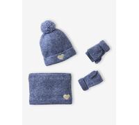 VERTBAUDET Ensemble Fille Bonnet, Snood, moufles/Mitaines avec Badge Coeur Marine 2/3A
