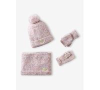 VERTBAUDET Ensemble Fille Bonnet « Cœur » + Snood + moufles/Mitaines Rose poudré 12/14A