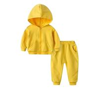 Ensemble Fille Capuche Zippé Manteau Leggings Harlan Pantalons Deux Pièces Sport Couleur Unie Loisirs Ensemble Fête Anniversaire École Mamas Boy, jaune, 18-24 mois