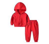 Ensemble Fille Capuche Zippé Manteau Leggings Harlan Pantalons Deux Pièces Sport Couleur Unie Loisirs Ensemble Fête Anniversaire École Mamas Boy, rouge, 3-6 mois
