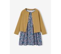 Ensemble fille cardigan et robe imprimée fleurs jaune pâle 5A