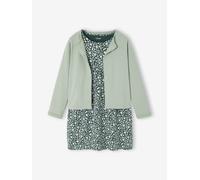 VERTBAUDET Ensemble fille cardigan et robe imprimée fleurs vert de gris 10A