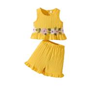 Ensemble Fille débardeur sans Manches et Short Floral léger pour Sorties Estivales Confortable DéGuisement Enfant Robe Ceremonie Fille 12 Ans Tee Shirt Ado Short GarçOn