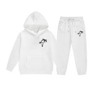 Ensemble Fille Décontracté Hiver Lettre Imprimé Manches Longues Capuche Pull Pantalon Tenue Confortable Deux Pièces pour Toutes Saisons(White, 150)