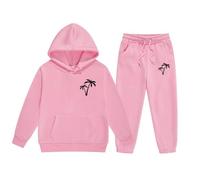 Ensemble Fille Décontracté Hiver Lettre Imprimé Manches Longues Capuche Pull Pantalon Tenue Confortable Deux Pièces pour Toutes Saisons(130)