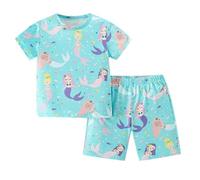 Ensemble Fille Deux Pièces Haut Manches Courtes Sirène Et Short Tenue Décontractée Vêtement Enfant Mignon(Sky Blue, 8 Years)